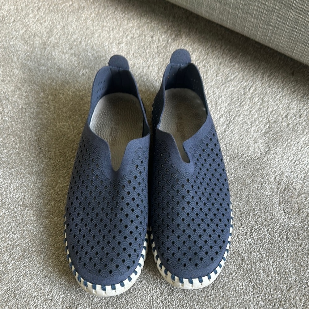 Ilse Jacobsen Navy Perforated Slip-On Shoes